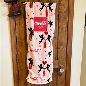 Coca-Cola Pink Velvet Blanket with Cherub and Bottle Design